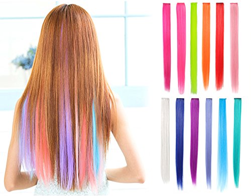 OneDor® 23 Inch Straight Colored Party Highlight Clip on in Hair Extensions Multiple Colors