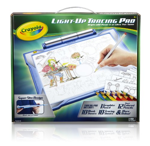 Crayola; Light-up Tracing Pad; Blue; Art Tool; Bright LEDs; Easy Tracing with 1 Pencil, 12 Colored Pencils, 10 Blank Sheets, 10 Tracing Sheets